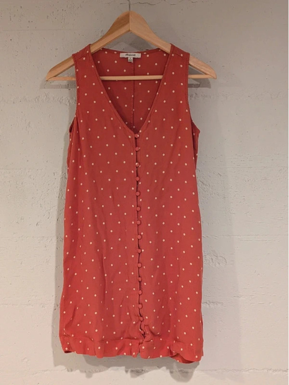 Madewell Coral Rust Polka Dot Button Front Shift Dress Romantic Cottagecore XS